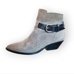 Isabel Marant Taupe Suede Black Leather Strap Low Heel Ankle Boots
